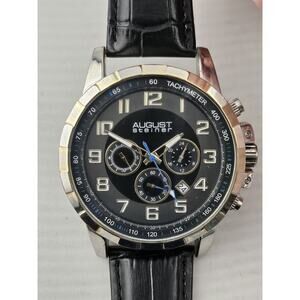 Men's August Steiner Quartz Multifunction New Genuine Leather Strap Watch